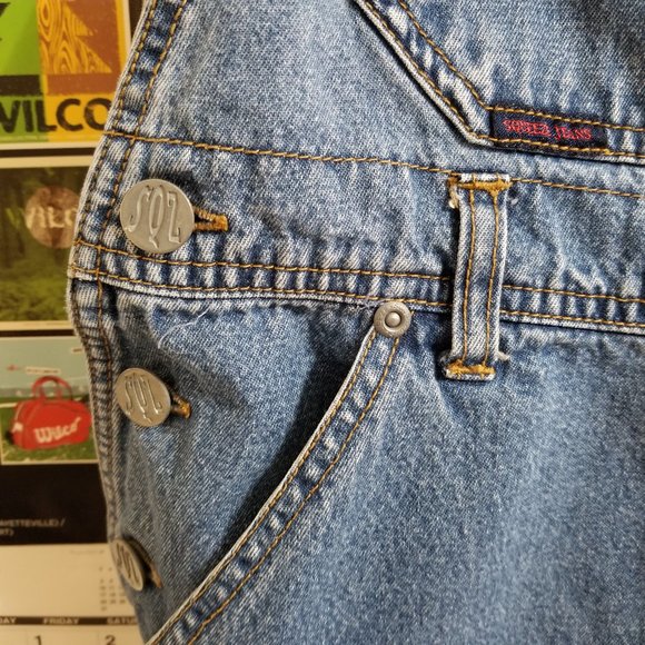 Squeeze Jeans overalls Medium denim shorts utility bib carpenter VINTAGE 90s - Picture 5 of 14